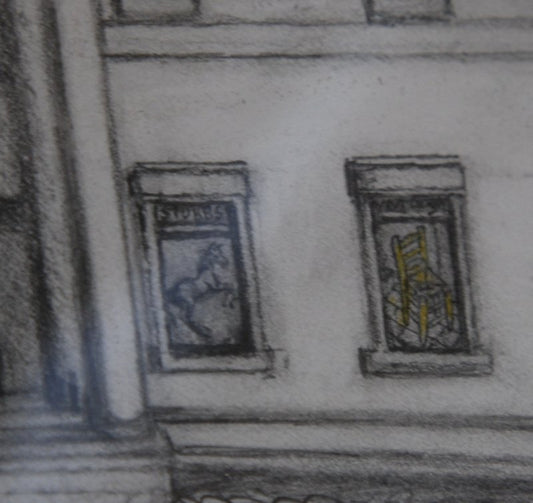 George Stubbs Horse and Van Goghs chair inside the windows of the National Gallery in "Nelsons Perspective"